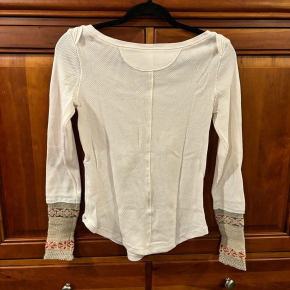 Free People White Henley with Knit Cuffs - Picture 2 of 4